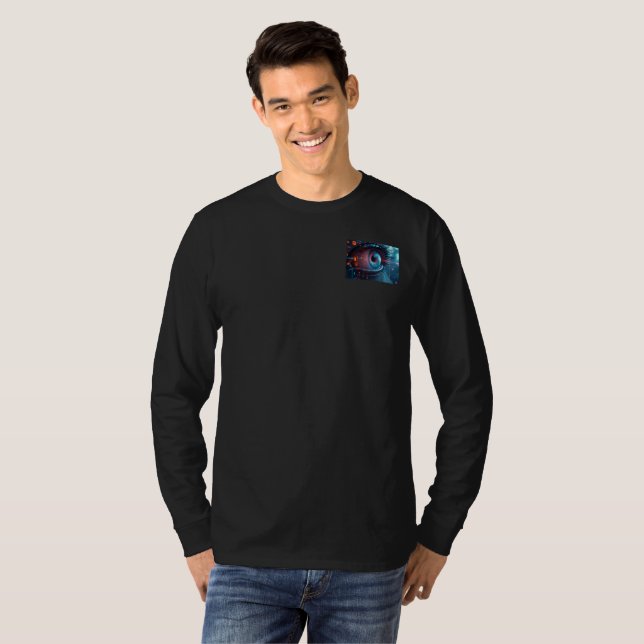 Camiseta negra de manga larga con bolsillo Quantum (Anverso completo)