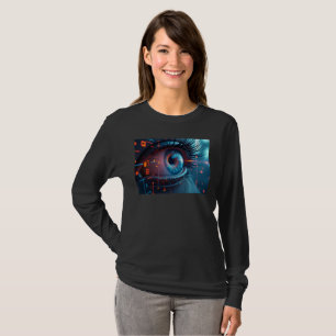 Camiseta negra de manga larga para mujeres de ojos