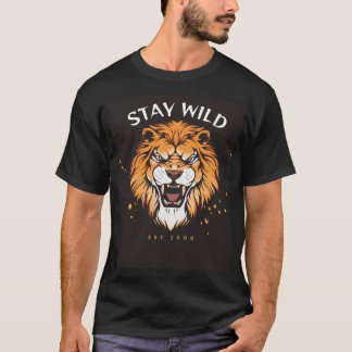 Camiseta negra de media manga con diseño de león 