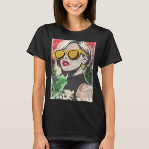 Camiseta negra de mujer con collage de arte pop vi