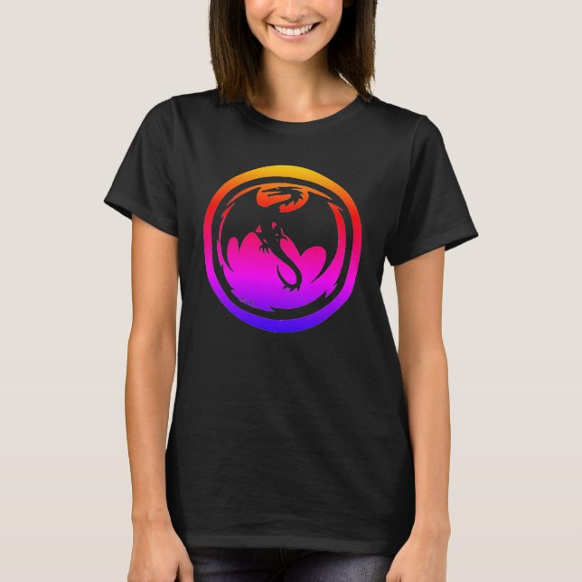 Camiseta negra de mujer con dragón neon (Anverso)