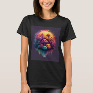 Camiseta negra de mujer con hongos divertidos