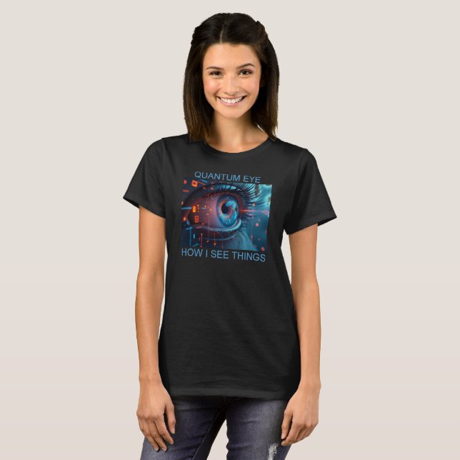 Camiseta negra de mujer con Quantum Eye (Anverso completo)