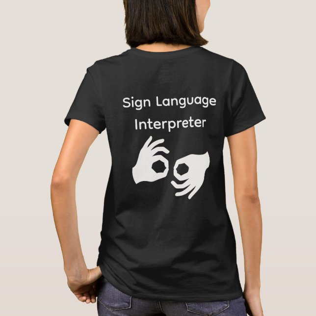 Camiseta negra de mujer intérprete de lenguaje de  (Reverso)
