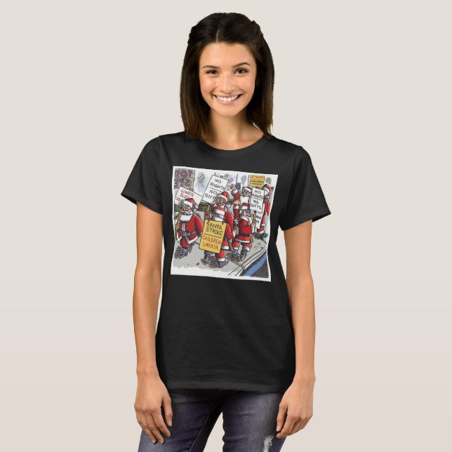 Camiseta negra de mujer Santa Strike (Anverso completo)