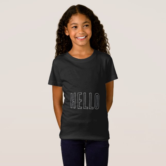 Camiseta negra de niña con HELLO/ GOODBYE (Anverso completo)