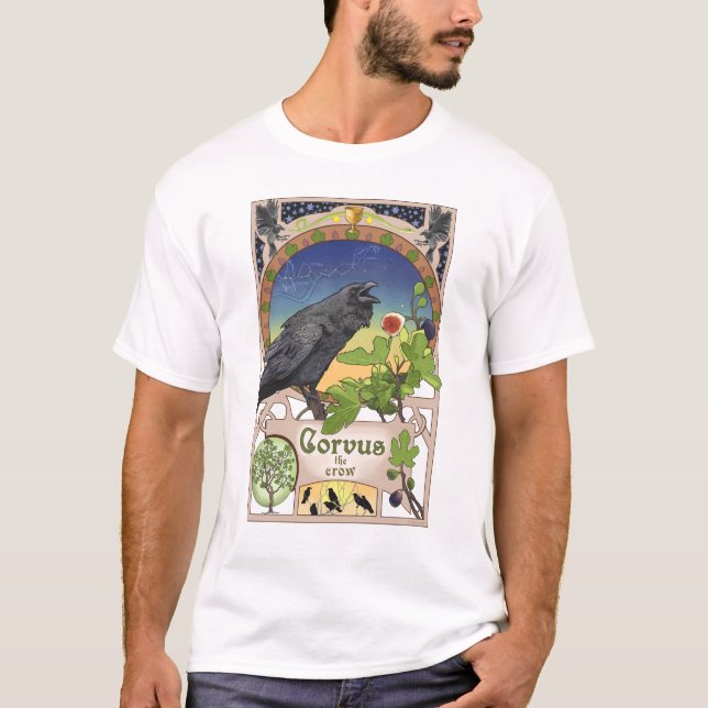 Camiseta negra de Nouveau del arte del cuervo del (Anverso)