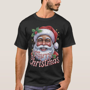 Camiseta Negra de Papá Noel Feliz Navidad Africano