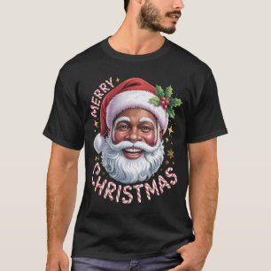 Camiseta Negra de Papá Noel Feliz Navidad Africano