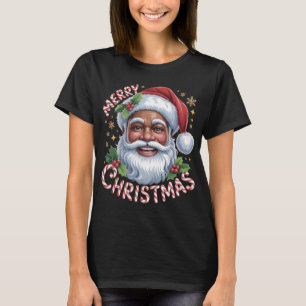 Camiseta Negra de Papá Noel Feliz Navidad Africano
