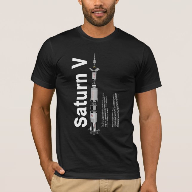 Camiseta negra de Rocket de la luna de SaturnV (Anverso)