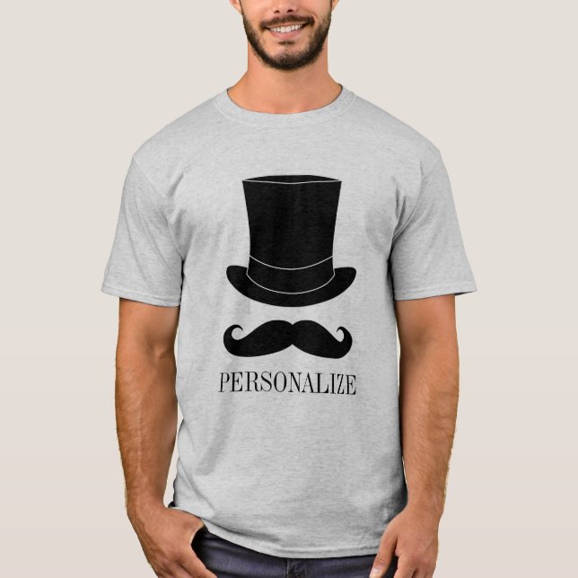 Camiseta negra de sombrero y bigote de bachiller (Anverso)