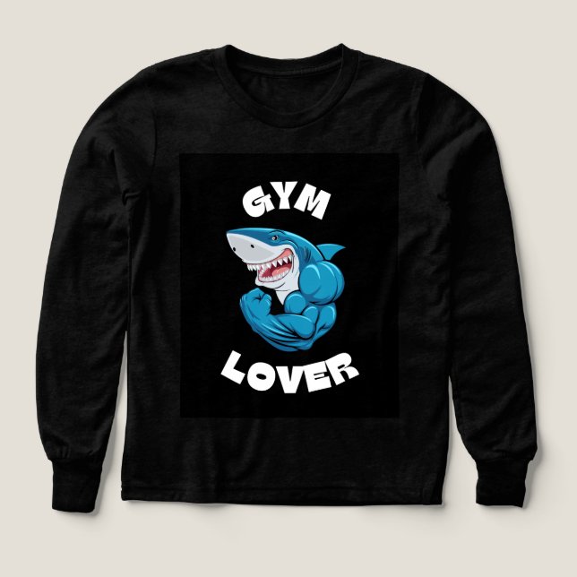 Camiseta negra de tiburón de manga completa (Diseño frontal)