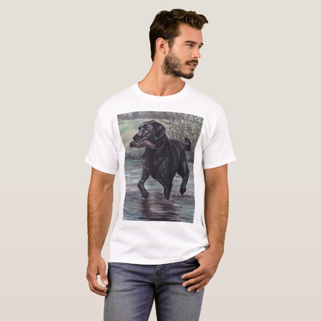 Camiseta negra del arte del perro del labrador (Anverso completo)