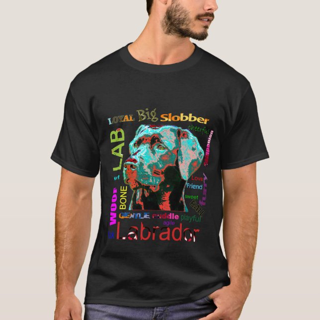 Camiseta negra del diseño del arte pop de Labrador (Anverso)