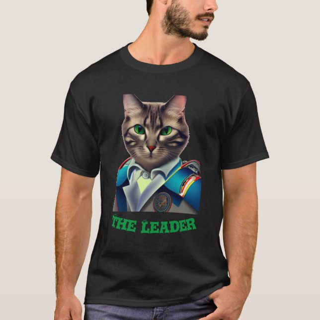 Camiseta negra divertida del jefe gato con traje (Anverso)