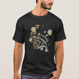 Camiseta negra elegante con diseño botánico de art