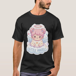 Camiseta negra estética Chibi Angelito Kawaii 
