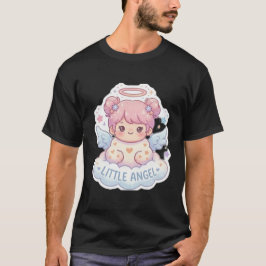Camiseta negra estética Chibi Angelito Kawaii 