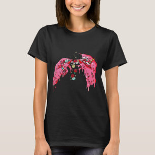 Camiseta negra estética de manos rosadas derretida