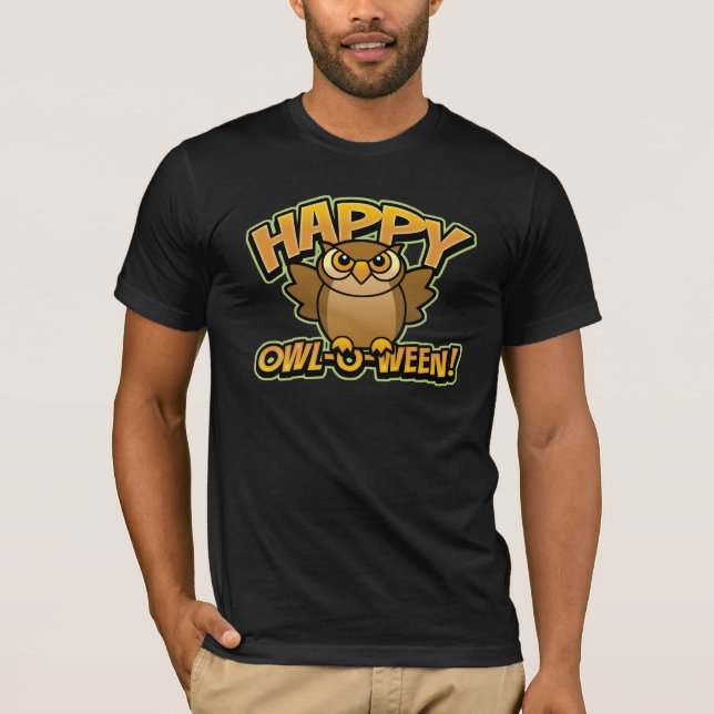Camiseta negra feliz búho-o-ween (Anverso)