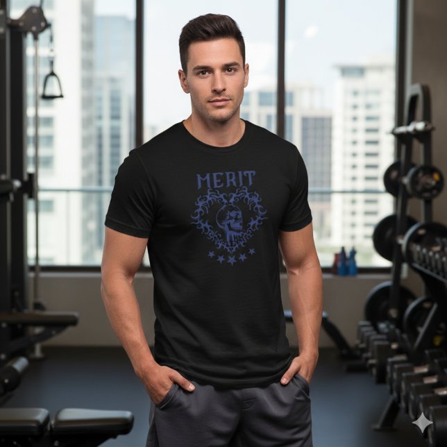 Camiseta negra gráfica MERIT de cráneo gótico (Subido por el creador)