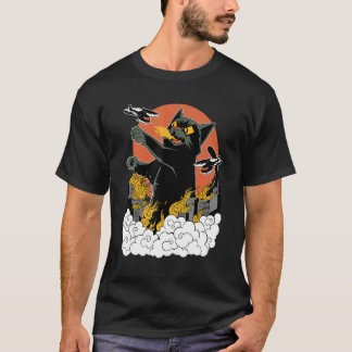 Camiseta negra japonesa Catzilla Sunset - clásico 