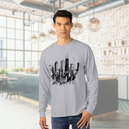 Camiseta negra moderna de Chicago Skyline