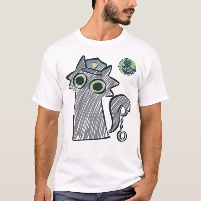 Camiseta negra para hombre Kitty Cop – Purrtect &  (Anverso)