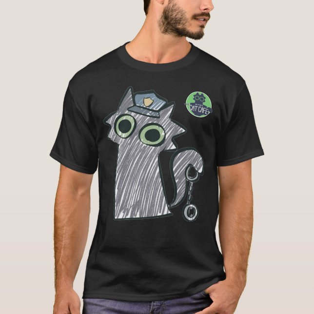 Camiseta negra para hombre Kitty Cop – Purrtect &  (Anverso)