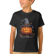 Camiseta negra para jóvenes con 'Feliz Halloween'