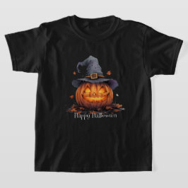 Camiseta negra para jóvenes con 'Feliz Halloween'