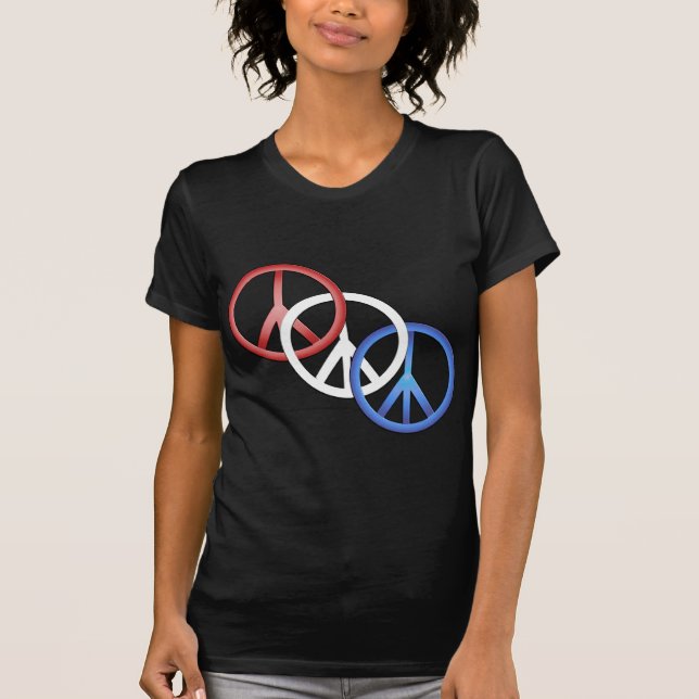 Camiseta negra para mujer de la paz azul blanca (Anverso)