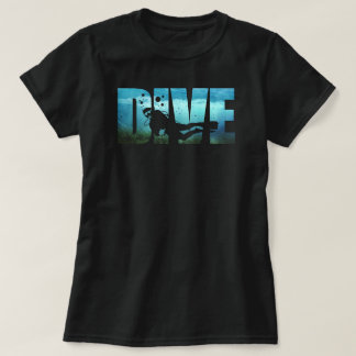 Camiseta negra para mujer del buceo con escafandra