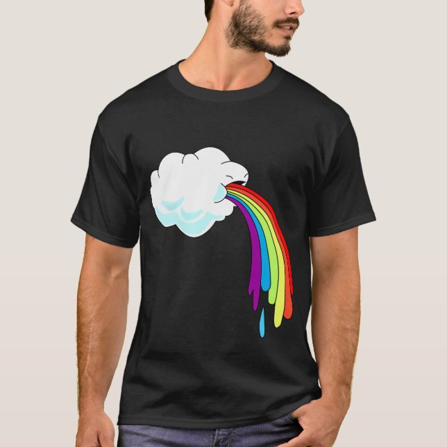 Camiseta negra Puking del arco iris de la nube (Anverso)