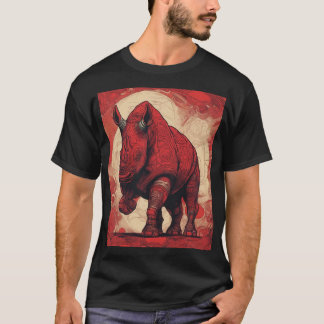 Camiseta negra, rinoceronte rojo