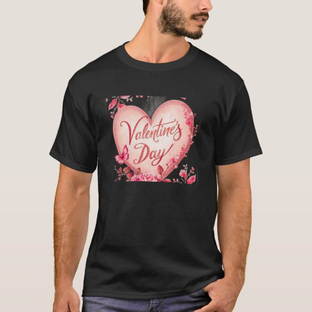 Camiseta Negra 'Te Amo Feliz Día de San Valentín' (Anverso)