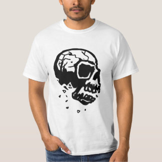 Camiseta negra y blanca del cráneo que desmenuza