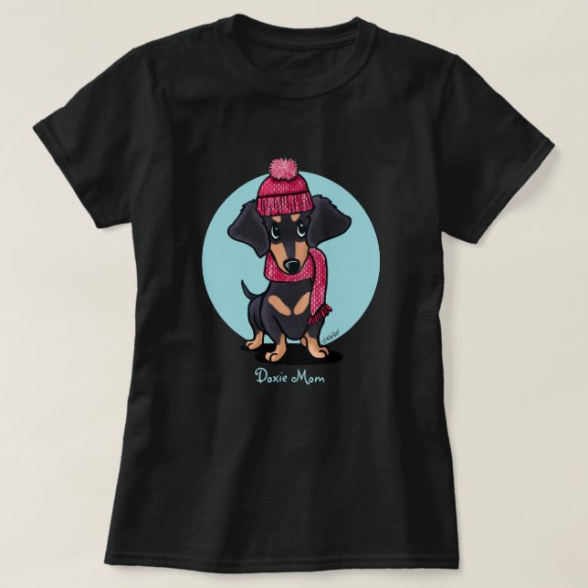Camiseta negra y tan Dachshund (Diseño del anverso)