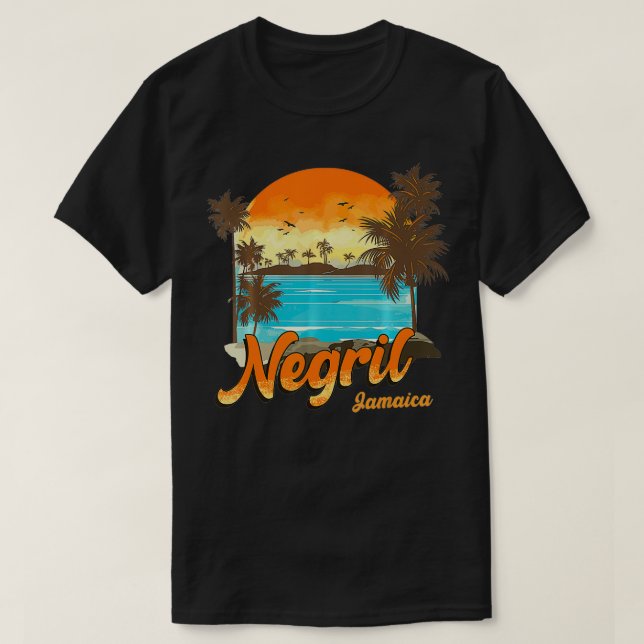 Camiseta Negril Jamaica Beach Summer Vacation Sunset Palm T (Diseño del anverso)