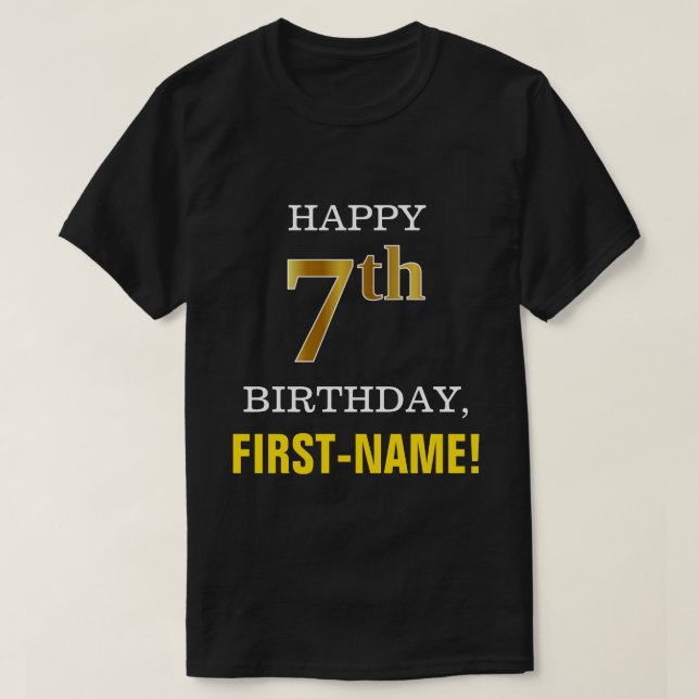 Camiseta Negrita, negra, oro falso 7 cumpleaños con camiset (Diseño del anverso)