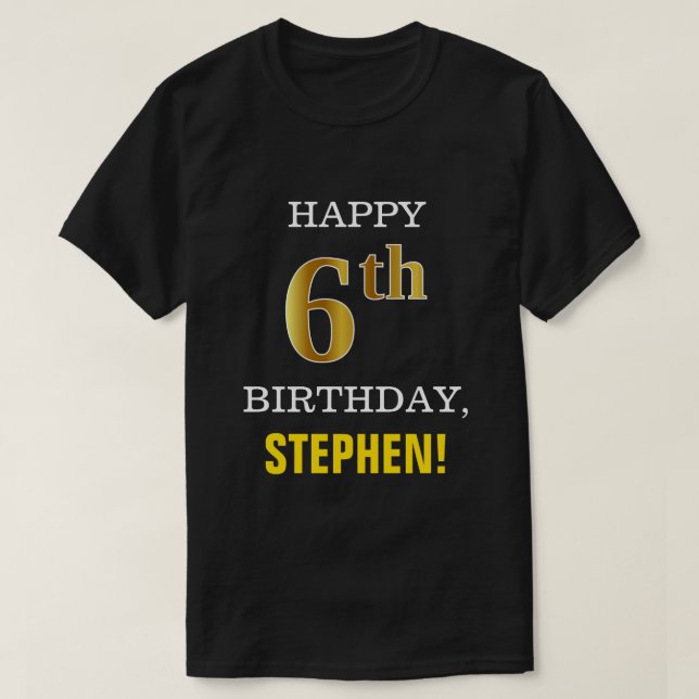 Camiseta Negrita, negro, falso oro 6 cumpleaños con camiset (Diseño del anverso)