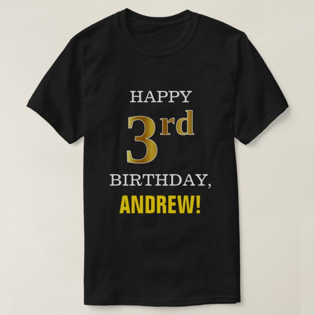 Camiseta Negrita, negro, falso oro tercer cumpleaños con ca (Diseño del anverso)