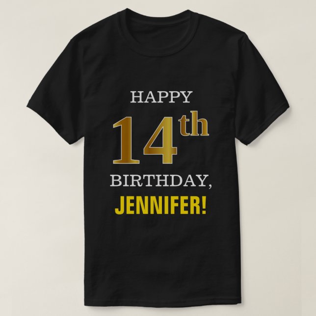 Camiseta Negrita, negro, oro falso 14 cumpleaños con camise (Diseño del anverso)