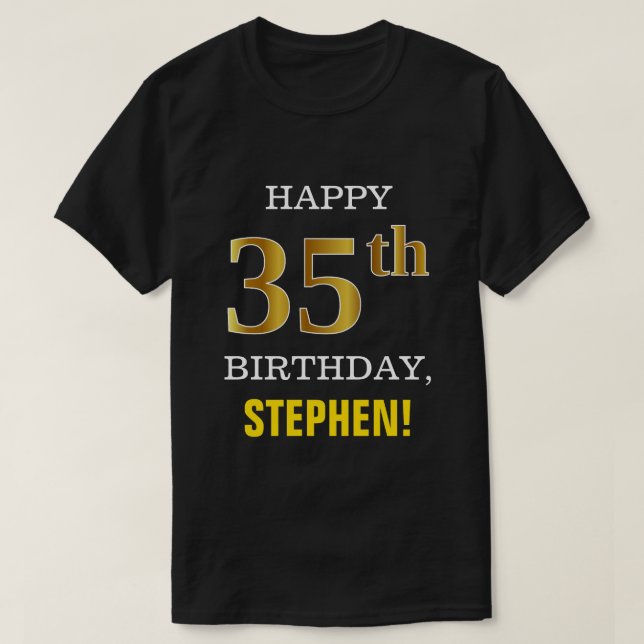 Camiseta Negrita, negro, oro falso 35 cumpleaños con camise (Diseño del anverso)