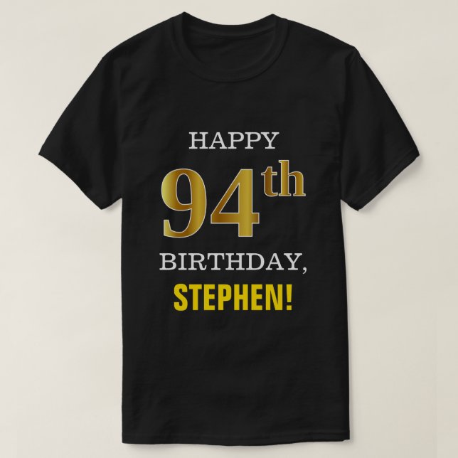 Camiseta Negrita, negro, oro falso 94º cumpleaños con camis (Diseño del anverso)