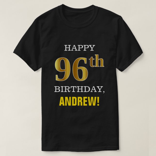 Camiseta Negrita, negro, oro falso 96º cumpleaños con camis (Diseño del anverso)
