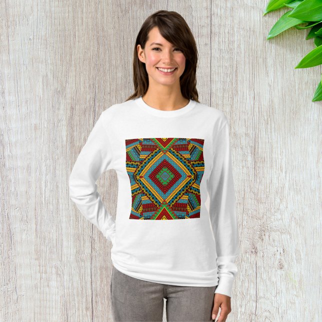Camiseta Negrita Patrón Geométrico Tribal Colorido Boho Étn (Subido por el creador)