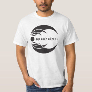 Camiseta negro básico del logotipo del oppenheimer en