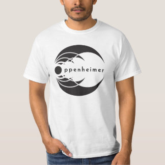 Camiseta negro básico del logotipo del oppenheimer en